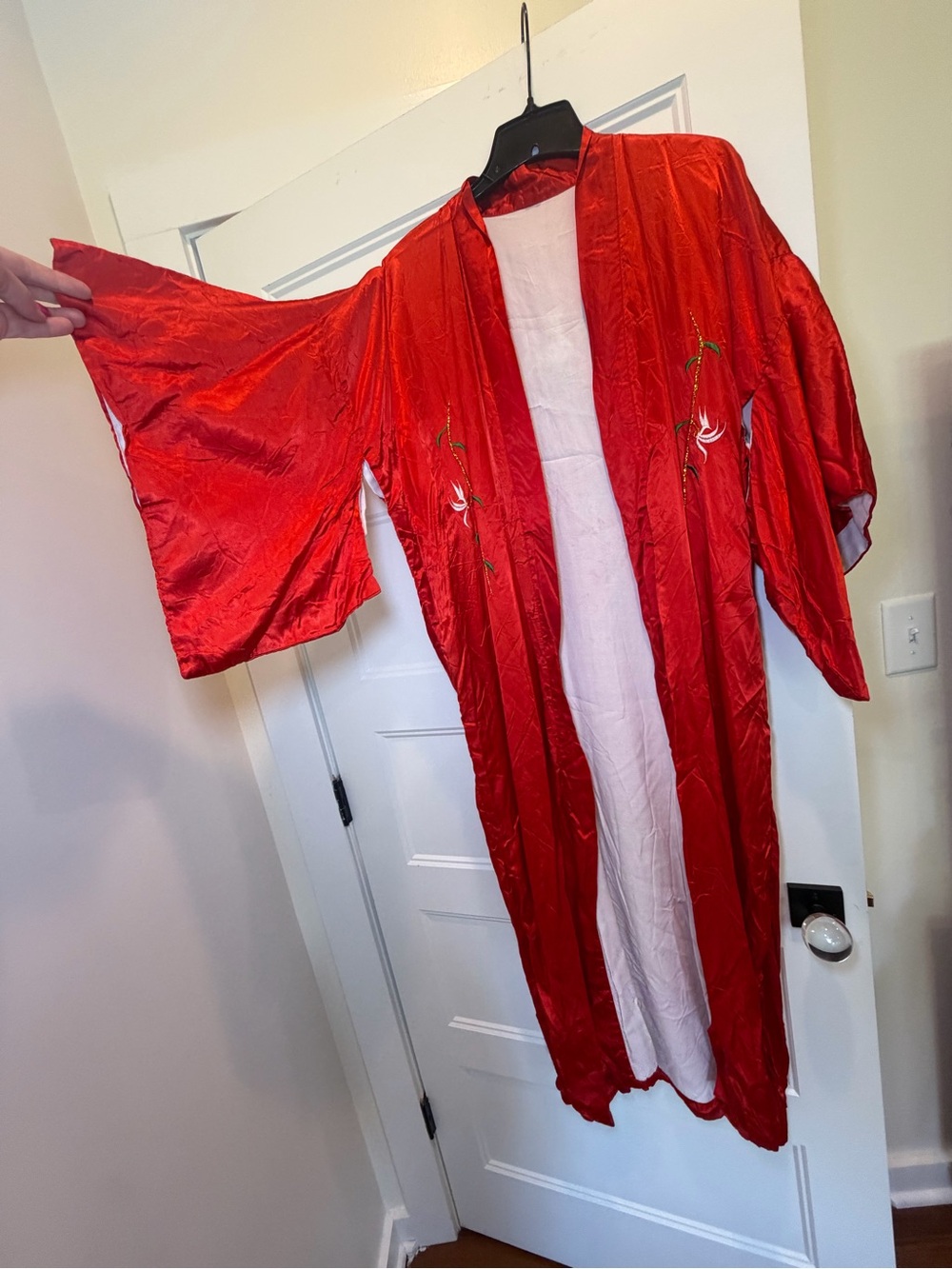 Vintage Red Satin Dragon Embroidered Kimono Robe